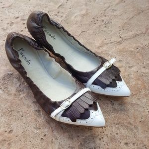 Facade Mulberry Wingtip Vintage Spectator Scrunchy Leather Ballet Flats 6.5